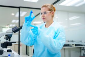 researcher examines test